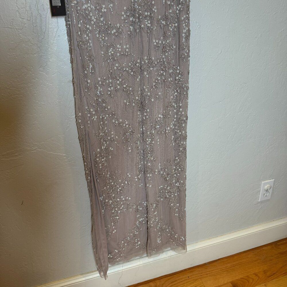 Aidan Mattox V-Neck Thigh High Side Slit Blouson Beaded Sheath Dress Size 10 NWT - Picture 6 of 15